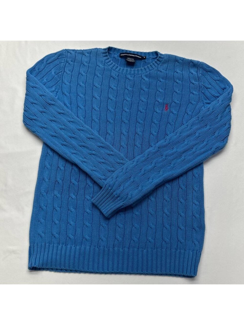 Ralph Lauren Sport Cable Knit Blue Sweater 100% Cotton Women’s Medium
